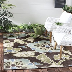 Veranda Collection Area Rug - 6'7" x 9'6", Chocolate & Aqua, Floral Design, Non-Shedding & Easy Care, Indoor/Outdoor & Washable-Ideal for Patio, Backyard, Mudroom (VER001-0623)