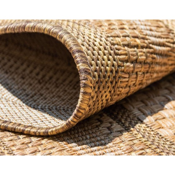 Outdoor Border Collection Area Rug - Multi Border (5' 3" x 8' Rectangle, Tan/ Light Brown)