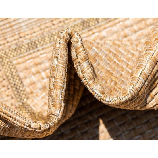 Outdoor Border Collection Area Rug - Multi Border (5' 3" x 8' Rectangle, Tan/ Light Brown)