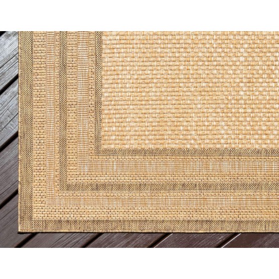 Outdoor Border Collection Area Rug - Multi Border (5' 3" x 8' Rectangle, Tan/ Light Brown)