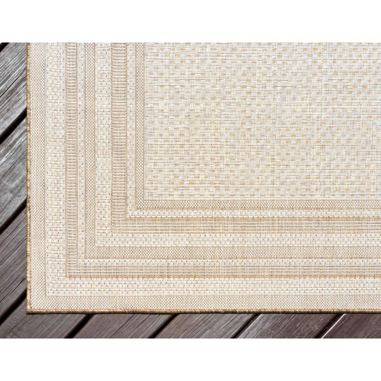 Outdoor Border Collection Area Rug - Multi Border (5' 3" x 8' Rectangle, Tan/ Light Brown)
