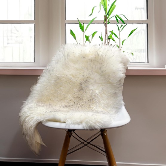 Super Area Rugs Gray & White Mix Sheepskin Rug Genuine Single 2x3ft Pelt Fluffy Fur Seat Cushion and Chair Cover
