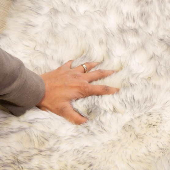 Super Area Rugs Gray & White Mix Sheepskin Rug Genuine Single 2x3ft Pelt Fluffy Fur Seat Cushion and Chair Cover