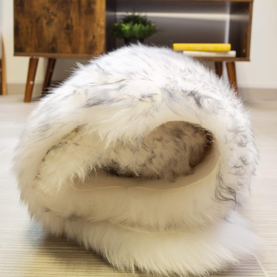 Super Area Rugs Gray & White Mix Sheepskin Rug Genuine Single 2x3ft Pelt Fluffy Fur Seat Cushion and Chair Cover