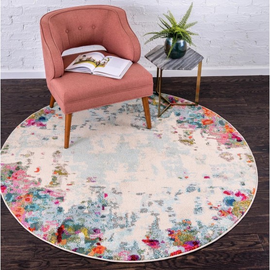 Chromatic Collection Modern Colorful & Vibrant Abstract Area Rug for Any Home Décor, 8' Round, Multi/Blue