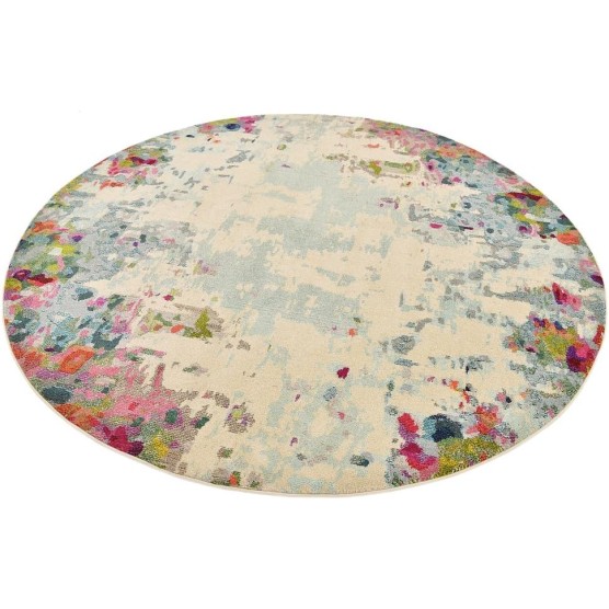 Chromatic Collection Modern Colorful & Vibrant Abstract Area Rug for Any Home Décor, 8' Round, Multi/Blue