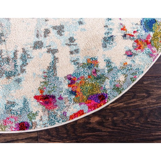 Chromatic Collection Modern Colorful & Vibrant Abstract Area Rug for Any Home Décor, 8' Round, Multi/Blue