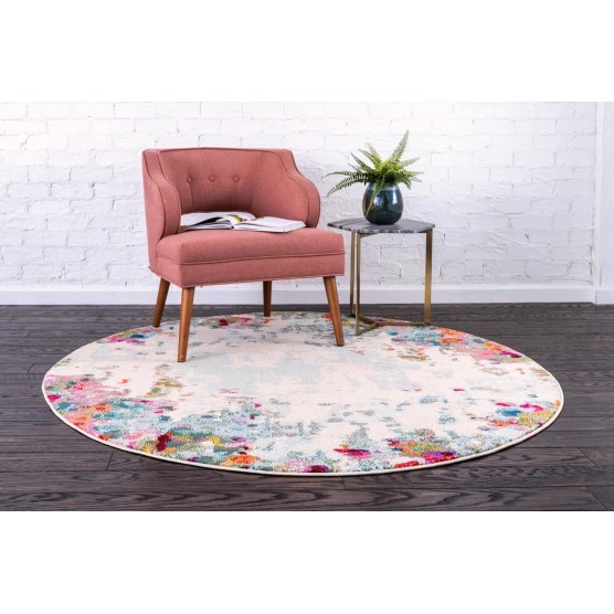 Chromatic Collection Modern Colorful & Vibrant Abstract Area Rug for Any Home Décor, 8' Round, Multi/Blue