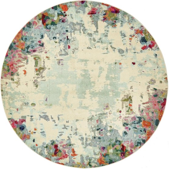 Chromatic Collection Modern Colorful & Vibrant Abstract Area Rug for Any Home Décor, 8' Round, Multi/Blue