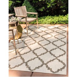 Outdoor Trellis Collection Area Rug - Raised Trellis (8' x 11' 4" Rectangle, Beige/ Brown)