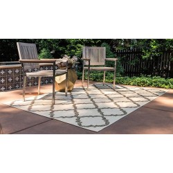 Outdoor Trellis Collection Area Rug - Raised Trellis (8' x 11' 4" Rectangle, Beige/ Brown)