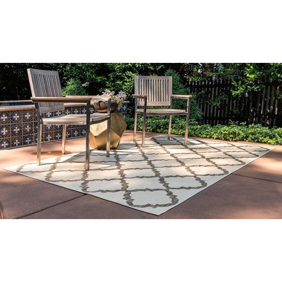 Outdoor Trellis Collection Area Rug - Raised Trellis (8' x 11' 4" Rectangle, Beige/ Brown)