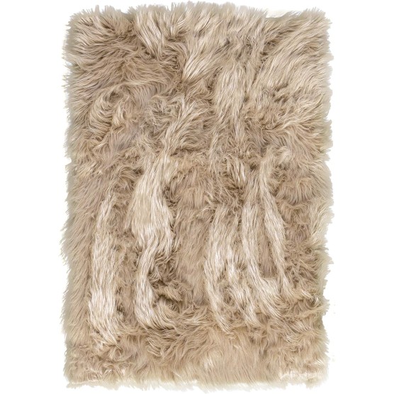 Super Area Rugs Ultra Soft & Fluffy Faux Sheepskin Rug, Light Brown 5 x 7 Feet Carpet for Bedroom Living Room