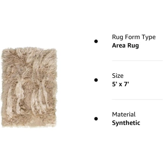 Super Area Rugs Ultra Soft & Fluffy Faux Sheepskin Rug, Light Brown 5 x 7 Feet Carpet for Bedroom Living Room
