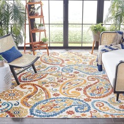 Cabana Collection Area Rug - 8' x 10', Cream & Navy, Paisley Design, Non-Shedding & Easy Care, Indoor/Outdoor & Washable-Ideal for Patio, Backyard, Mudroom (CBN887A)