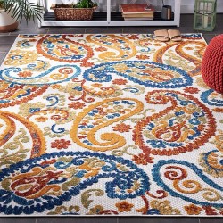 Cabana Collection Area Rug - 8' x 10', Cream & Navy, Paisley Design, Non-Shedding & Easy Care, Indoor/Outdoor & Washable-Ideal for Patio, Backyard, Mudroom (CBN887A)