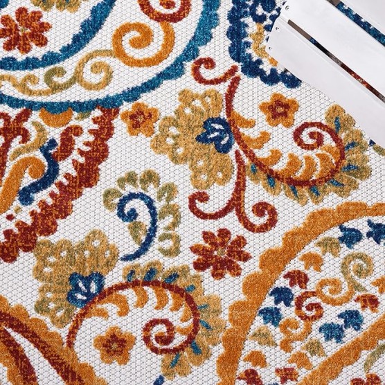 Cabana Collection Area Rug - 8' x 10', Cream & Navy, Paisley Design, Non-Shedding & Easy Care, Indoor/Outdoor & Washable-Ideal for Patio, Backyard, Mudroom (CBN887A)