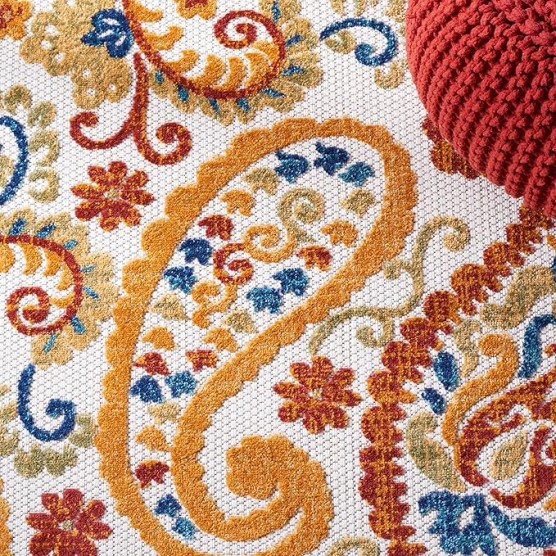 Cabana Collection Area Rug - 8' x 10', Cream & Navy, Paisley Design, Non-Shedding & Easy Care, Indoor/Outdoor & Washable-Ideal for Patio, Backyard, Mudroom (CBN887A)