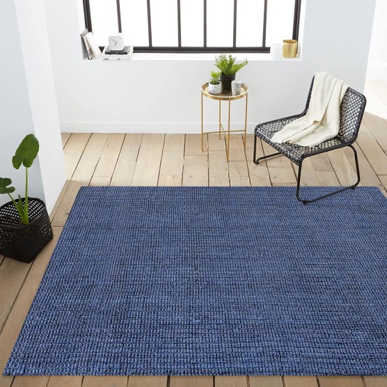 Pata Hand Woven Chunky Jute Navy 3 ft. x 5 ft. Area-Rug, Farmhouse, Easy-Cleaning, for Bedroom, Kitchen, Living Room, (NRF102D-3)