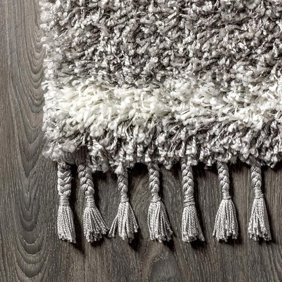 MCR103C-8 Mercer Shag Plush Tassel Moroccan Tribal Geometric Trellis Indoor Area -Rug Bohemian Easy -Cleaning High Traffic Bedroom Kitchen Living Room, 8 X 10, Grey/Cream