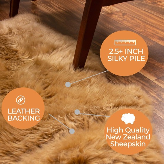 Super Area Rugs Honey Brown Sheepskin Rug Genuine Single 2x3ft Pelt Fluffy Fur Seat Cushion and Chair Cover