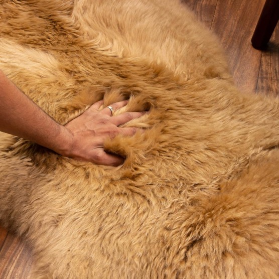 Super Area Rugs Honey Brown Sheepskin Rug Genuine Single 2x3ft Pelt Fluffy Fur Seat Cushion and Chair Cover