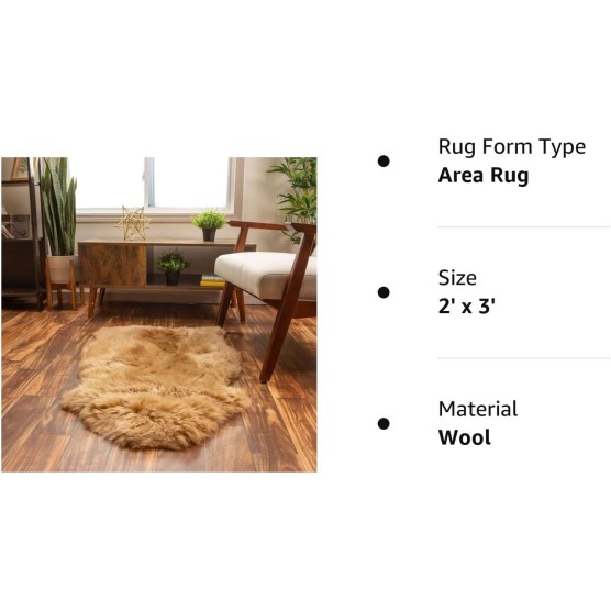 Super Area Rugs Honey Brown Sheepskin Rug Genuine Single 2x3ft Pelt Fluffy Fur Seat Cushion and Chair Cover