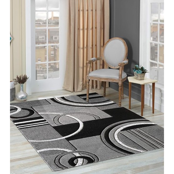 Area Rug Modern 8x10 Grey Soft Hand Carved Contemporary Floor Carpet Gray with Premium Fluffy Texture for Indoor Living Dining Room and Bedroom Area