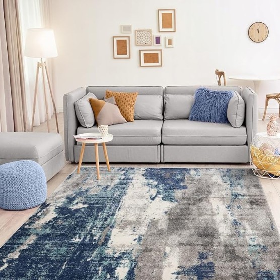 Euston Collection D.Blue-L.Blue 8x10 Modern Abstract Area Rug