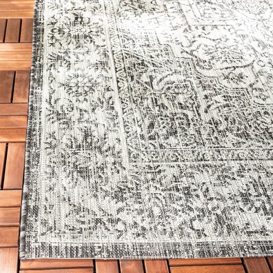 Courtyard Collection 6'7" x 9'6" Slate/Grey CY8763 Indoor/ Outdoor Waterproof Easy Cleaning Patio Backyard Mudroom Area Rug