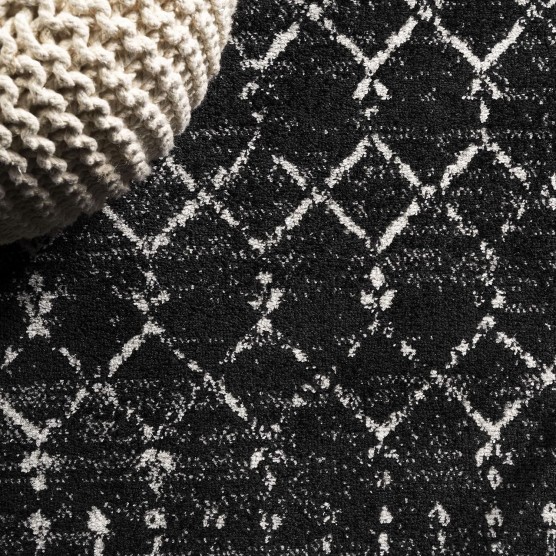 Moroccan Hype Boho Vintage Diamond Indoor Area-Rug Bohemian Easy-Cleaning Bedroom Kitchen Living Room Non Shedding, 8 X 10, Black/Ivory