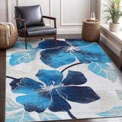 Solana Modern Floral 7'10" x 10'3" Area Rugs Non-Skid (Non-Slip) Rubber Backing Blue - Gray Flowers Indoor Rug (8x10, Blue Grey)