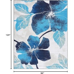 Solana Modern Floral 7'10" x 10'3" Area Rugs Non-Skid (Non-Slip) Rubber Backing Blue - Gray Flowers Indoor Rug (8x10, Blue Grey)