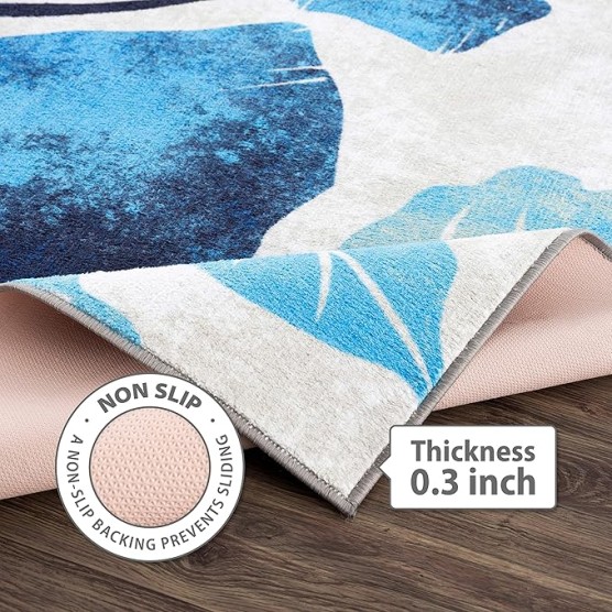 Solana Modern Floral 7'10" x 10'3" Area Rugs Non-Skid (Non-Slip) Rubber Backing Blue - Gray Flowers Indoor Rug (8x10, Blue Grey)