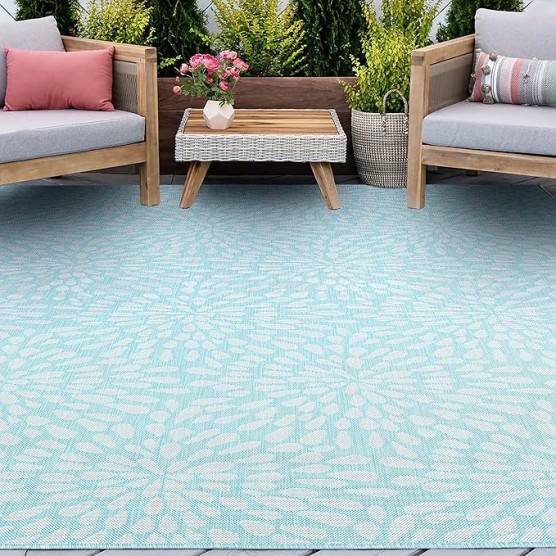 Edith Aqua Water Resistant Large 8x10 Indoor Outdoor Rug | Outdoor Rugs for Patios, Deck, Porch, Entry, Entryway | Outside Area Rug | Outdoor Patio Rug