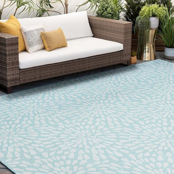 Edith Aqua Water Resistant Large 8x10 Indoor Outdoor Rug | Outdoor Rugs for Patios, Deck, Porch, Entry, Entryway | Outside Area Rug | Outdoor Patio Rug