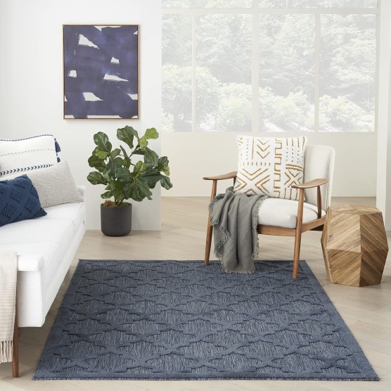 Easy Care Moroccan Navy Blue 5' x 7' Area Rug, Trellis, Easy Cleaning, Non Shedding, Bed Room, Living Room, Dining Room, Backyard, Deck, Patio (5x7)