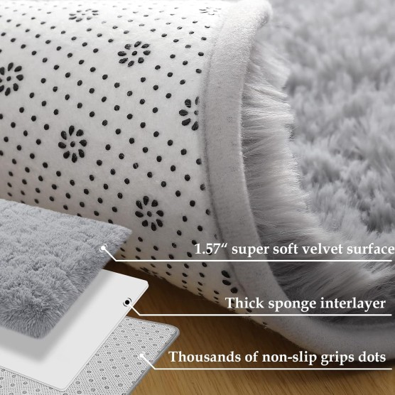Soft Modern Indoor Large Shaggy Rug for Livingroom Bedroom Dorm Kids Room Home Decorative, Non-Slip Plush Fluffy Furry Fur Area Rugs Comfy Nursery Accent Floor Carpet 8x10 Feet, Grey