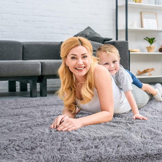 Soft Modern Indoor Large Shaggy Rug for Livingroom Bedroom Dorm Kids Room Home Decorative, Non-Slip Plush Fluffy Furry Fur Area Rugs Comfy Nursery Accent Floor Carpet 8x10 Feet, Grey