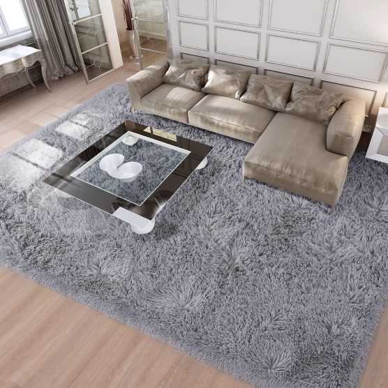 Soft Modern Indoor Large Shaggy Rug for Livingroom Bedroom Dorm Kids Room Home Decorative, Non-Slip Plush Fluffy Furry Fur Area Rugs Comfy Nursery Accent Floor Carpet 8x10 Feet, Grey