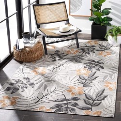 Cabana Collection Area Rug - 8' x 10', Grey & Ivory, Floral Design, Non-Shedding & Easy Care, Indoor/Outdoor & Washable-Ideal for Patio, Backyard, Mudroom (CBN405A)