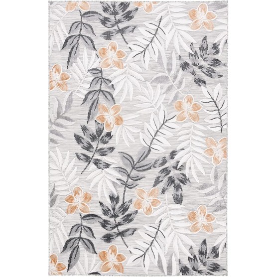Cabana Collection Area Rug - 8' x 10', Grey & Ivory, Floral Design, Non-Shedding & Easy Care, Indoor/Outdoor & Washable-Ideal for Patio, Backyard, Mudroom (CBN405A)