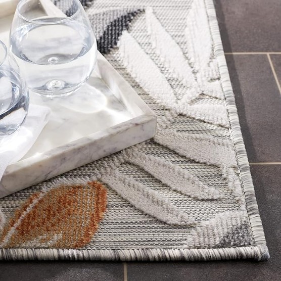 Cabana Collection Area Rug - 8' x 10', Grey & Ivory, Floral Design, Non-Shedding & Easy Care, Indoor/Outdoor & Washable-Ideal for Patio, Backyard, Mudroom (CBN405A)