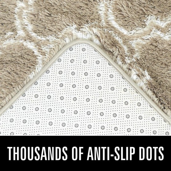 Luxury Shag Area Rug 8x10 Feet Geometric Plush Fluffy Rugs, Extra Soft Carpet Moroccan Rugs for Bedroom Living Room Dorm Kids, High Pile Shaggy Floor Rug Decor, Beige/White