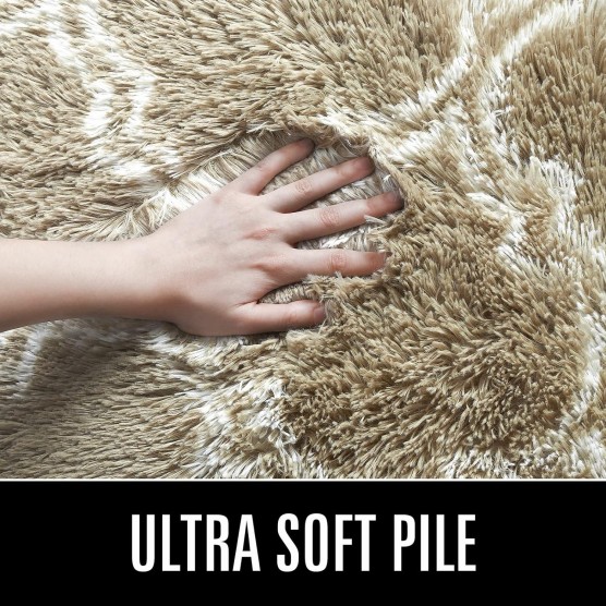 Luxury Shag Area Rug 8x10 Feet Geometric Plush Fluffy Rugs, Extra Soft Carpet Moroccan Rugs for Bedroom Living Room Dorm Kids, High Pile Shaggy Floor Rug Decor, Beige/White
