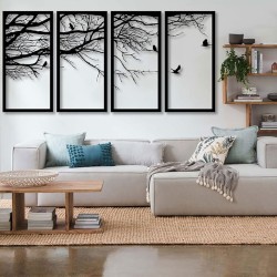 Metal Wall Art, 4 Panels Tree of Life Decor, Modern Nature Theme, UV Resistant, Lightweight, Indoor and Outdoor Use, 40"W x 20"H / 100x50 cm