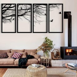 Metal Wall Art, 4 Panels Tree of Life Decor, Modern Nature Theme, UV Resistant, Lightweight, Indoor and Outdoor Use, 40"W x 20"H / 100x50 cm