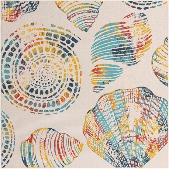 Outdoor Coastal Collection Rug – 7' 10 Square Multi Flatweave Rug Perfect for Living Rooms, Kitchens, Entryways