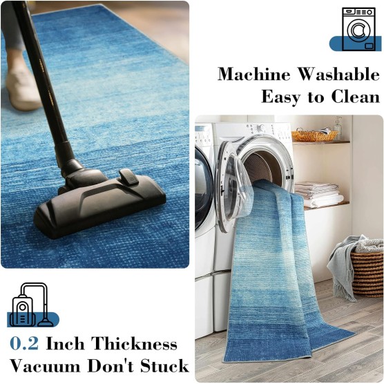 Modern Ombre Washable 5x7 Area Rugs,Large Blue Rug for Bedroom,Non-Shedding Living Room Throw Rug,Non-Slip Abstract Dining Room Floor Carpet for Bedside Kids Room Office