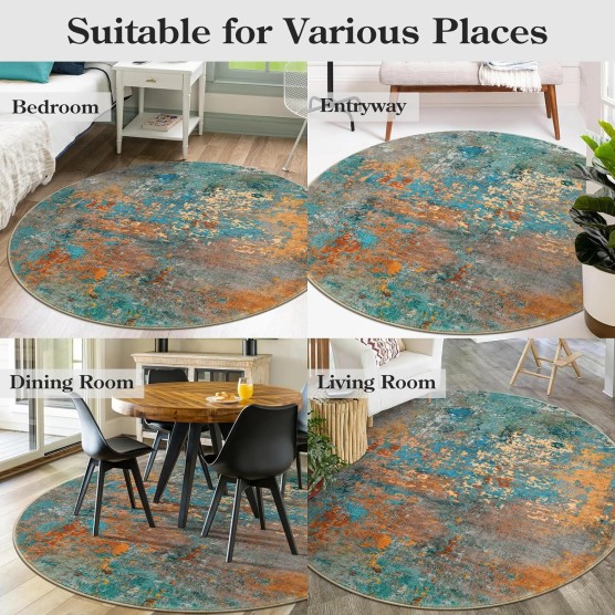Modern Abstract Round Rug - 6Ft Colorful Living Room Rug Soft Dining Room Circle Rugs Non Slip Bedroom Mat, Contemporary Indoor Floor Nursery Carpet for Kitchen Coffee Table Hardwood Floor